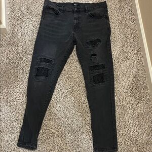 Fashion Nova Black Distressed Slim Jeans for Men